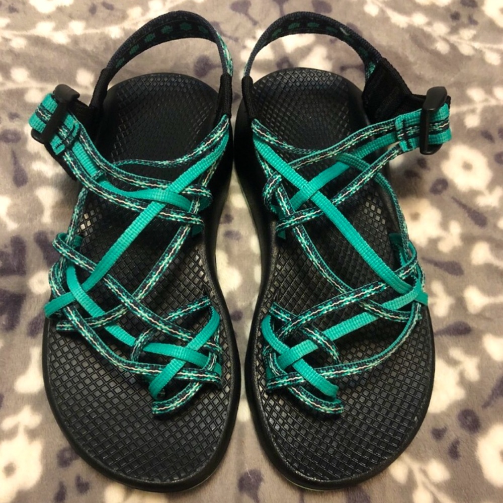 WORN ONCE Bright Teal, White and Navy Chacos!